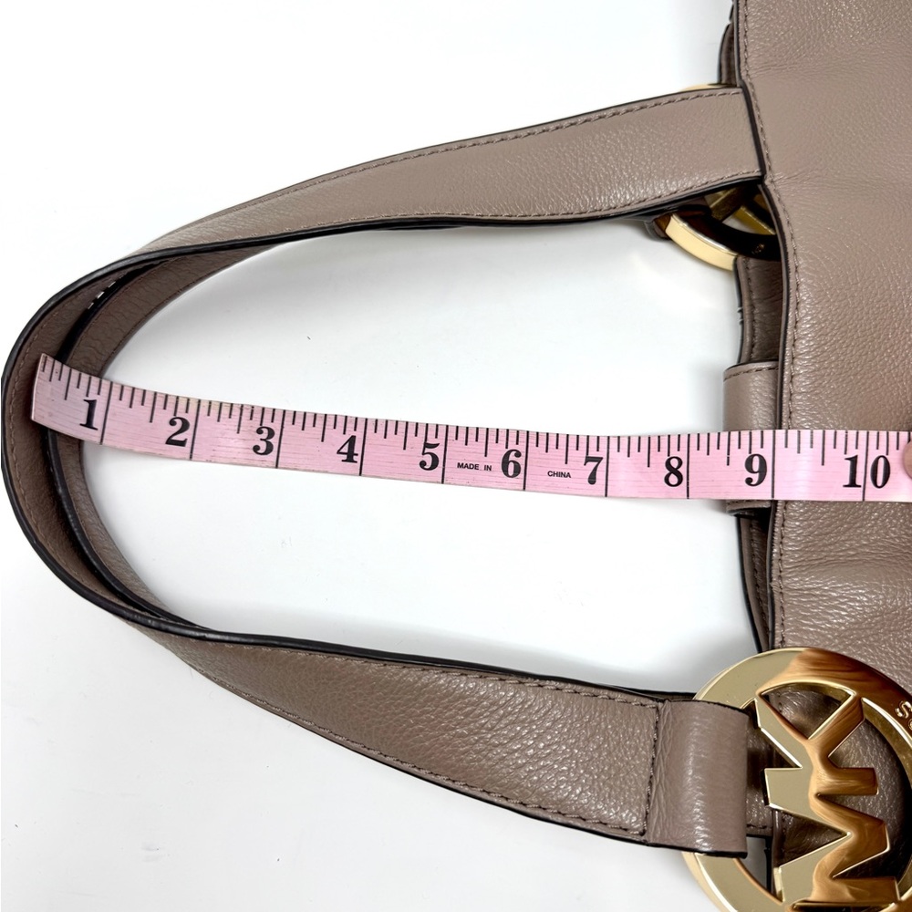 Michael Kors Fulton Large Shoulder Tote Tan Dark Dune Pebbled Leather Bag - Picture 13 of 14